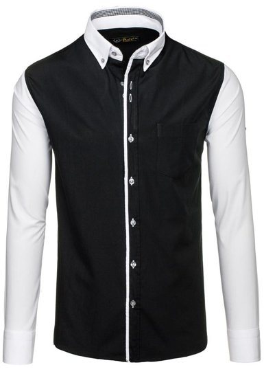 Camisa elegante de manga larga para hombre negro Bolf 6919