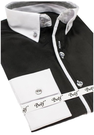 Camisa elegante de manga larga para hombre negro Bolf 6919