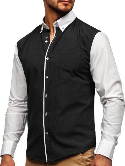 Camisa elegante de manga larga para hombre negro Bolf 6919