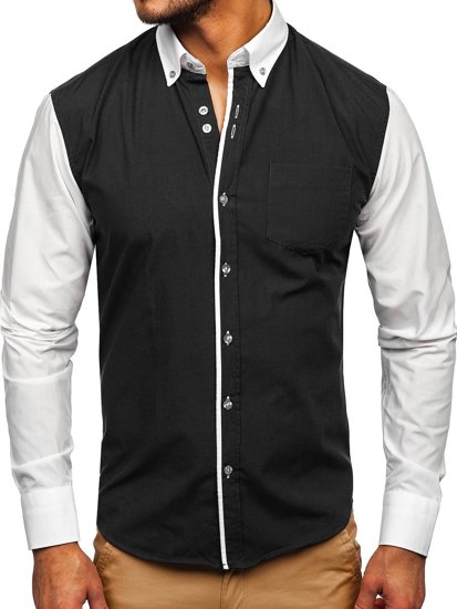 Camisa elegante de manga larga para hombre negro Bolf 6919