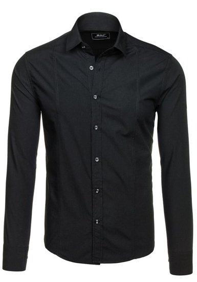 Camisa elegante de manga larga para hombre negro Bolf 6944