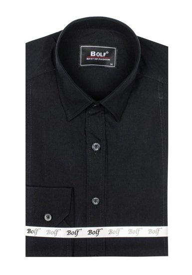 Camisa elegante de manga larga para hombre negro Bolf 6944