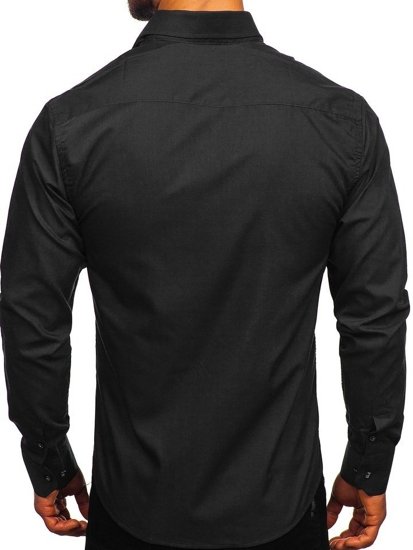 Camisa elegante de manga larga para hombre negro Bolf 6944