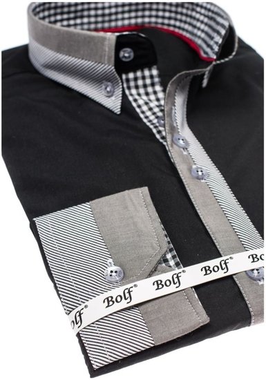 Camisa elegante de manga larga para hombre negro Bolf 6950