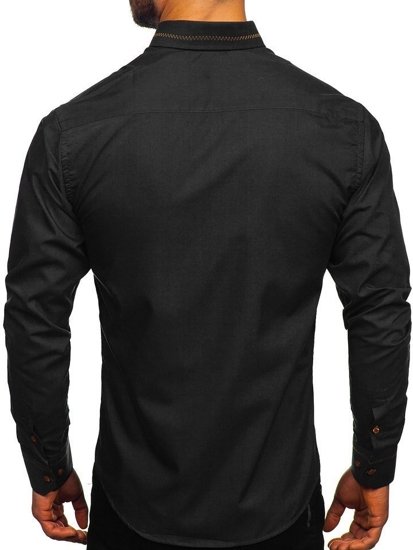 Camisa elegante de manga larga para hombre negro Bolf 6964