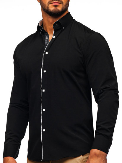 Camisa elegante de manga larga para hombre negro Bolf 7724-1