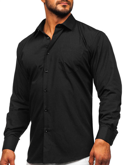 Camisa elegante de manga larga para hombre negro Bolf M14