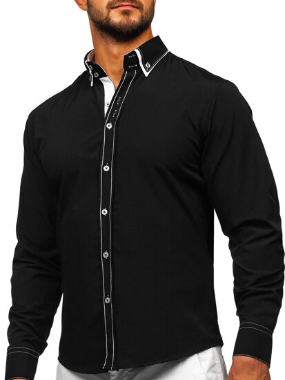 Camisa elegante de manga larga para hombre negro y blanco Bolf 3703