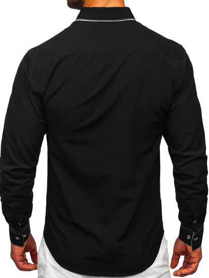 Camisa elegante de manga larga para hombre negro y blanco Bolf 3703