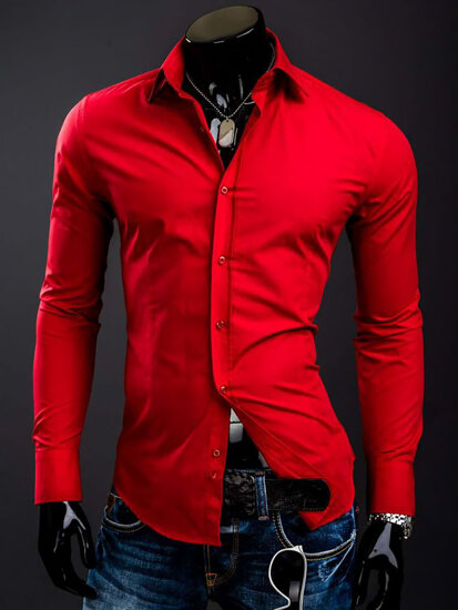 Camisa elegante de manga larga para hombre roja Bolf 1703A