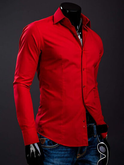 Camisa elegante de manga larga para hombre roja Bolf 1703A