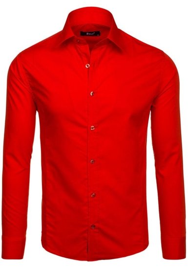 Camisa elegante de manga larga para hombre rojo Bolf 1703