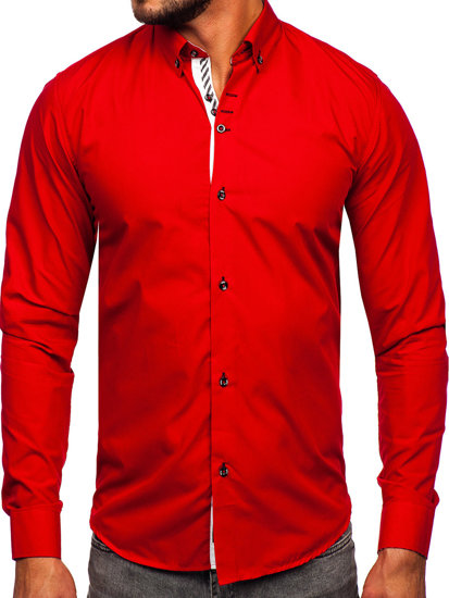 Camisa elegante de manga larga para hombre rojo Bolf 5796-1