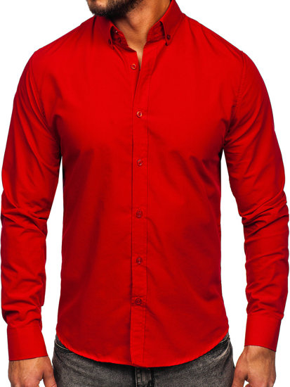 Camisa elegante de manga larga para hombre rojo Bolf 5821-1