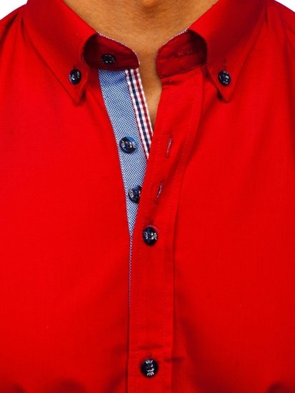 Camisa elegante de manga larga para hombre rojo Bolf 8838-1