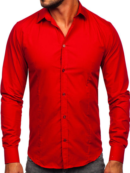 Camisa elegante de manga larga para hombre rojo oscuro Bolf 1703