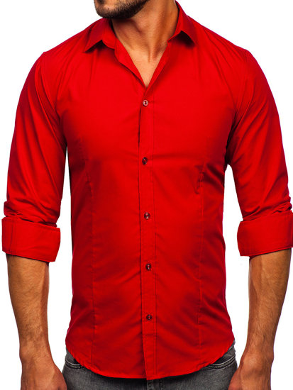 Camisa elegante de manga larga para hombre rojo oscuro Bolf 1703