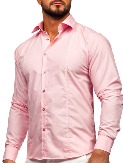 Camisa elegante de manga larga para hombre rosa Bolf 6944