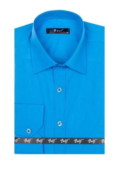 Camisa elegante de manga larga para hombre turquesa Bolf 1703