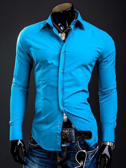 Camisa elegante de manga larga para hombre turquesa Bolf 1703A