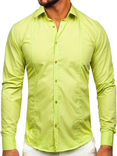 Camisa elegante de manga larga para hombre verde Bolf 6944