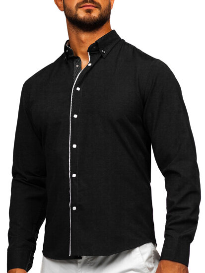 Camisa elegante para hombre de manga larga negra Bolf 17724