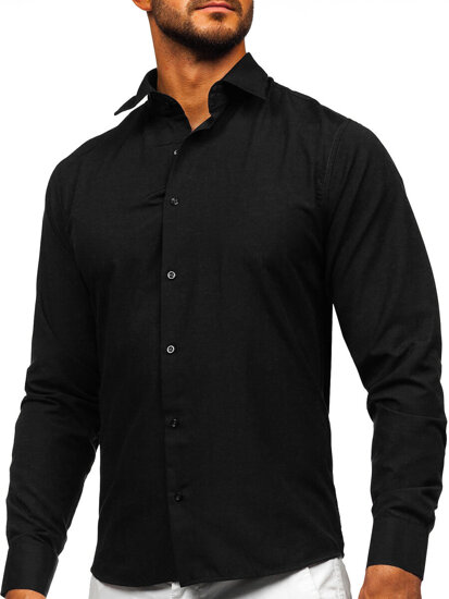 Camisa elegante para hombre de manga larga negra Bolf 24740