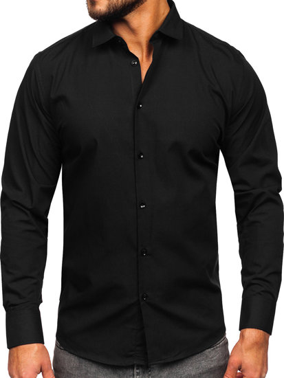 Camisa elegante slim fit de manga larga para hombre negro Bolf MS14