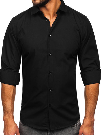 Camisa elegante slim fit de manga larga para hombre negro Bolf MS14