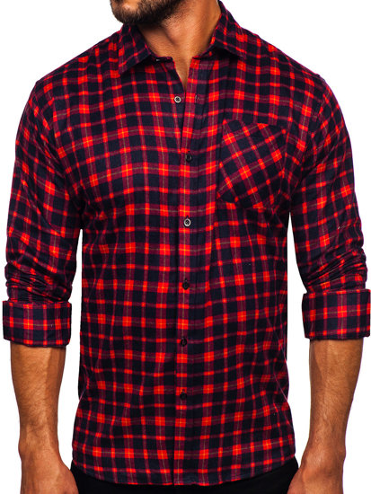 Camisa flanela a cuadros de manga larga para hombre burdeos Bolf F4