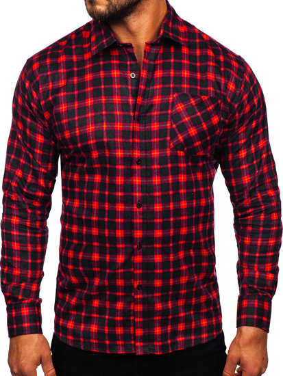 Camisa flanela a cuadros de manga larga para hombre burdeos Bolf F4