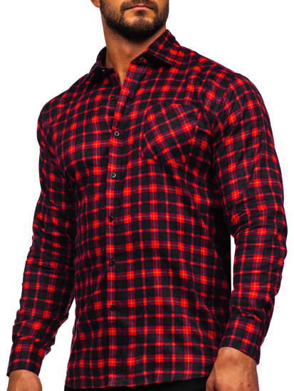 Camisa flanela a cuadros de manga larga para hombre burdeos Bolf F4