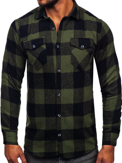 Camisa flanela de manga larga para hombre caqui Bolf 20723