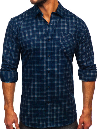 Camisa franela a cuadros de manga larga para hombre azul oscuro Bolf F6