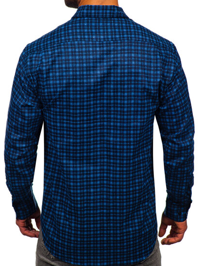 Camisa franela a cuadros de manga larga para hombre azul oscuro y azul Bolf F5