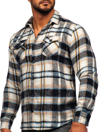 Camisa franela a cuadros de manga larga para hombre azul y marrón Bolf 22704