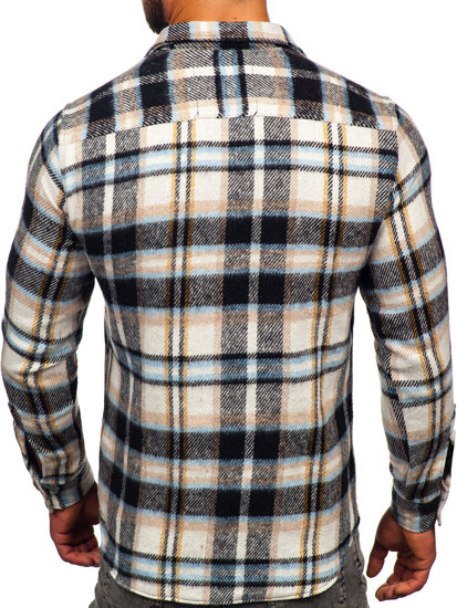 Camisa franela a cuadros de manga larga para hombre azul y marrón Bolf 22704