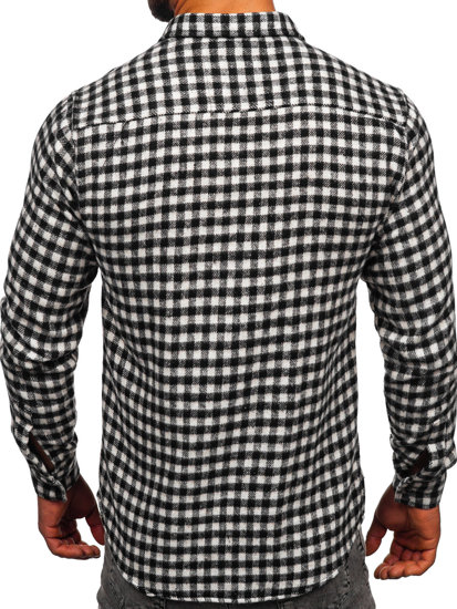 Camisa franela a cuadros de manga larga para hombre negro y blanco Bolf 22701