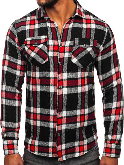 Camisa franela a cuadros de manga larga para hombre rojo Bolf 22702