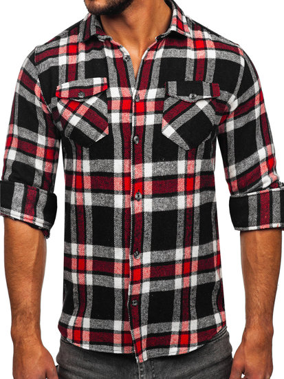 Camisa franela a cuadros de manga larga para hombre rojo Bolf 22702