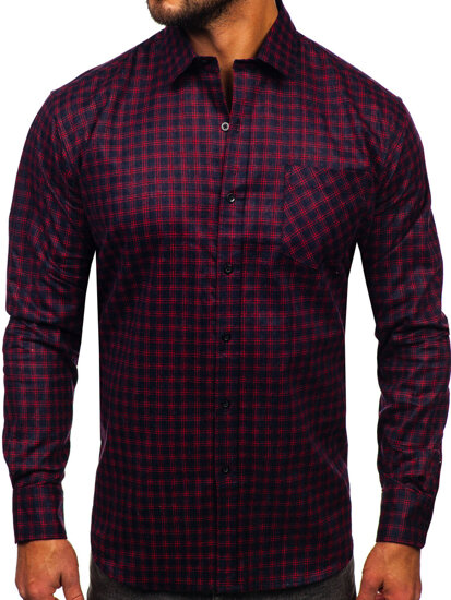 Camisa franela a cuadros de manga larga para hombre rojo Bolf F4