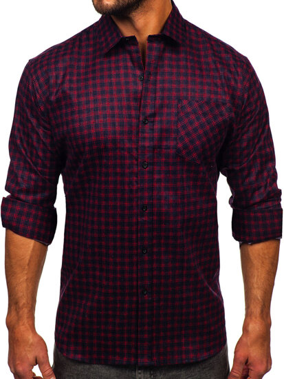 Camisa franela a cuadros de manga larga para hombre rojo Bolf F4