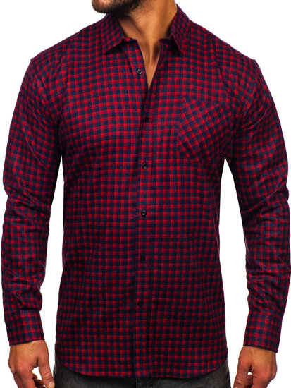 Camisa franela a cuadros de manga larga para hombre rojo Bolf F5