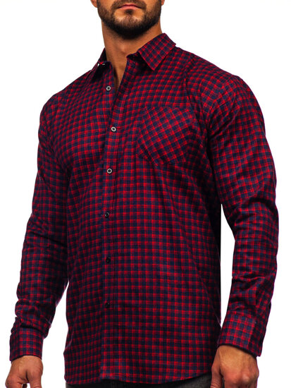 Camisa franela a cuadros de manga larga para hombre rojo Bolf F5