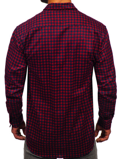 Camisa franela a cuadros de manga larga para hombre rojo Bolf F5