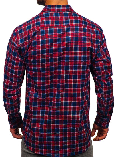 Camisa franela a cuadros de manga larga para hombre rojo y azul oscuro Bolf F6