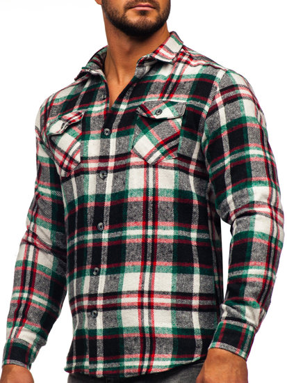 Camisa franela a cuadros de manga larga para hombre rojo y verde Bolf 22704