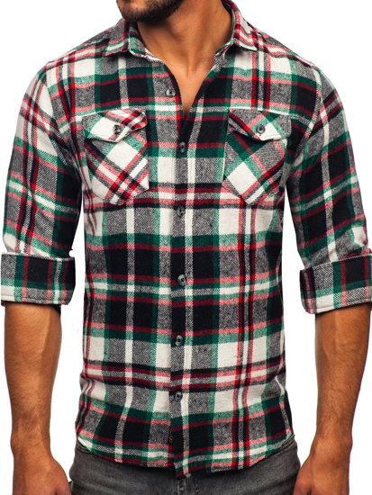 Camisa franela a cuadros de manga larga para hombre rojo y verde Bolf 22704