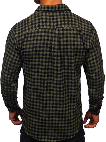 Camisa franela a cuadros de manga larga para hombre verde Bolf 22701