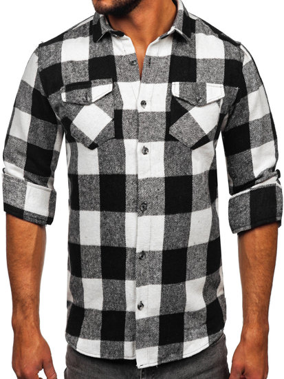 Camisa franela de manga larga para hombre blanco y negro Bolf 20723